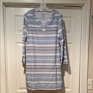 L.L. Bean Blue and White Striped V-Neck Dress